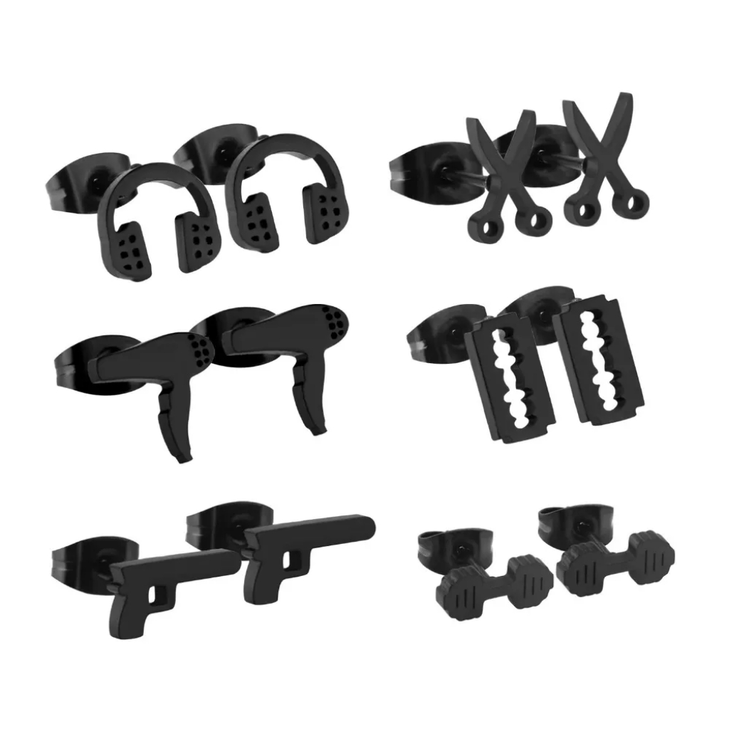 Assorted Black Stainless Steel Stud Earrings 13$